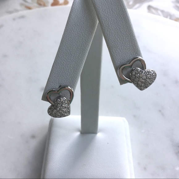 Sterling Silver Cz Heart Earrings - Picture 2 of 16
